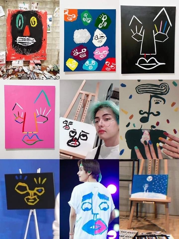 “Taehyung como Vante, su alter ego artístico, mostrando una de sus obras”